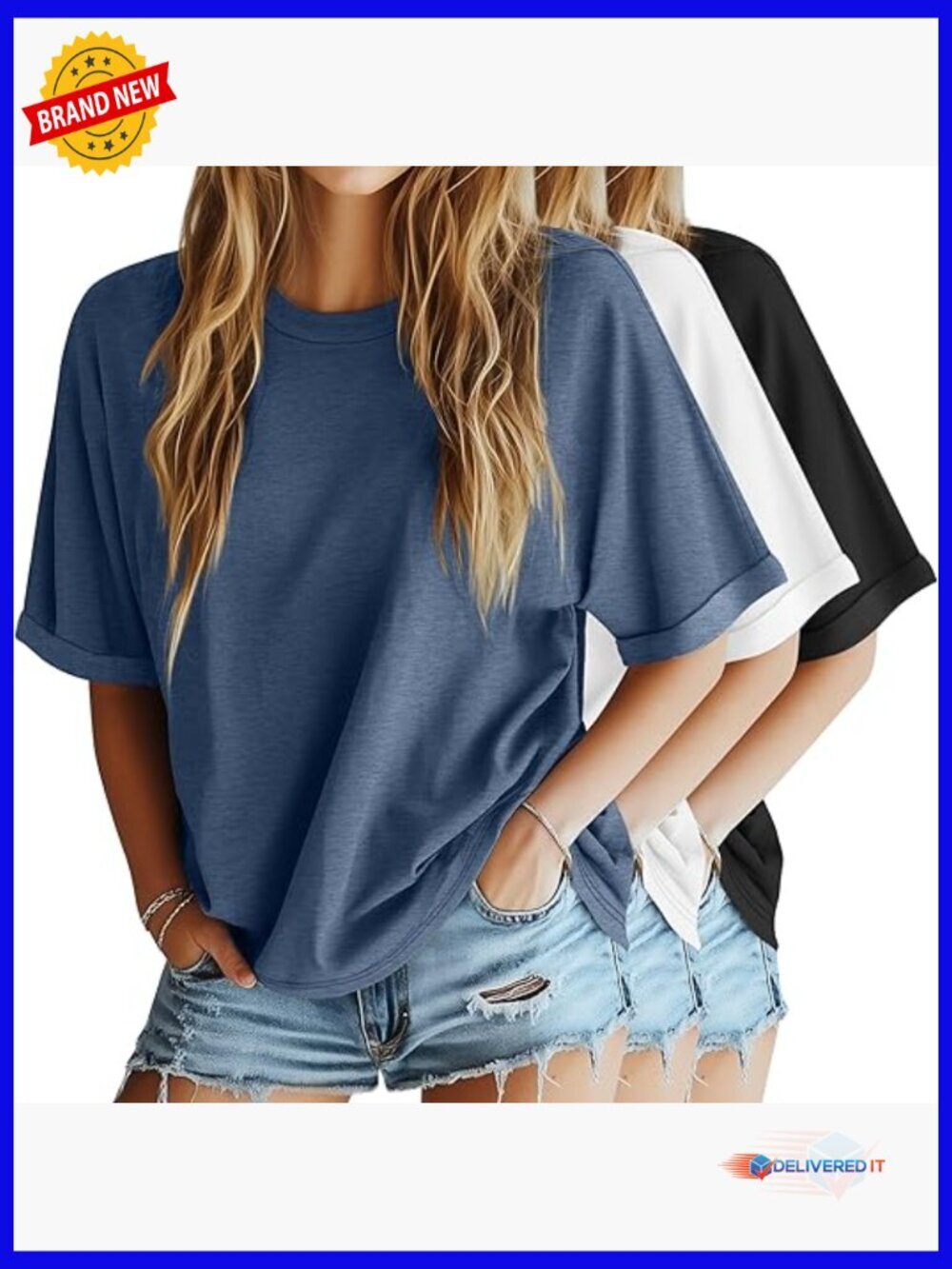 3 Pack Oversized T-Shirt Half Sleeve Casual Loose Fit Crew Neck Basic Tops